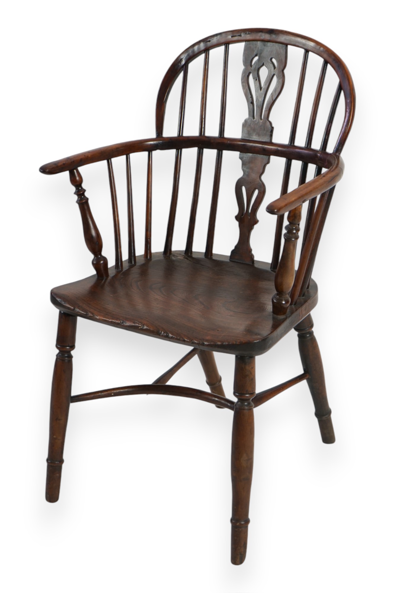 A mid 19th century yew, elm and ash Windsor chair